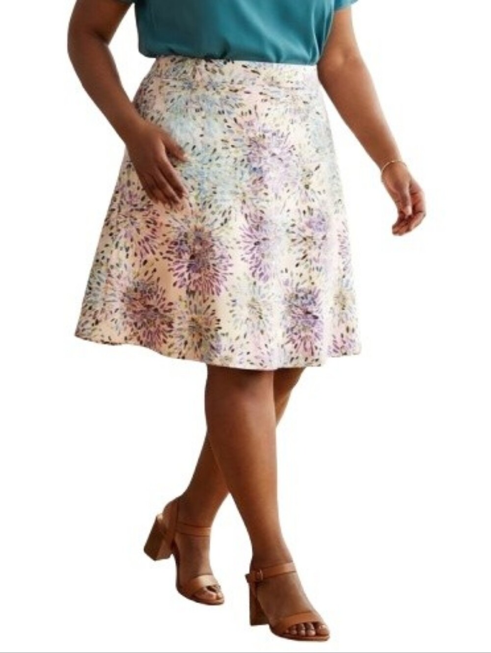 Lane Bryant Plus A-Line Cream Skirt Multicolor Abstract Watercolor Floral Print